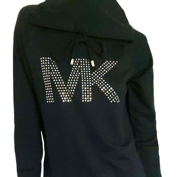 Sharp! MK, Michael Kors Gold Studded Black Hoodie, 2X - Picture 9 of 9